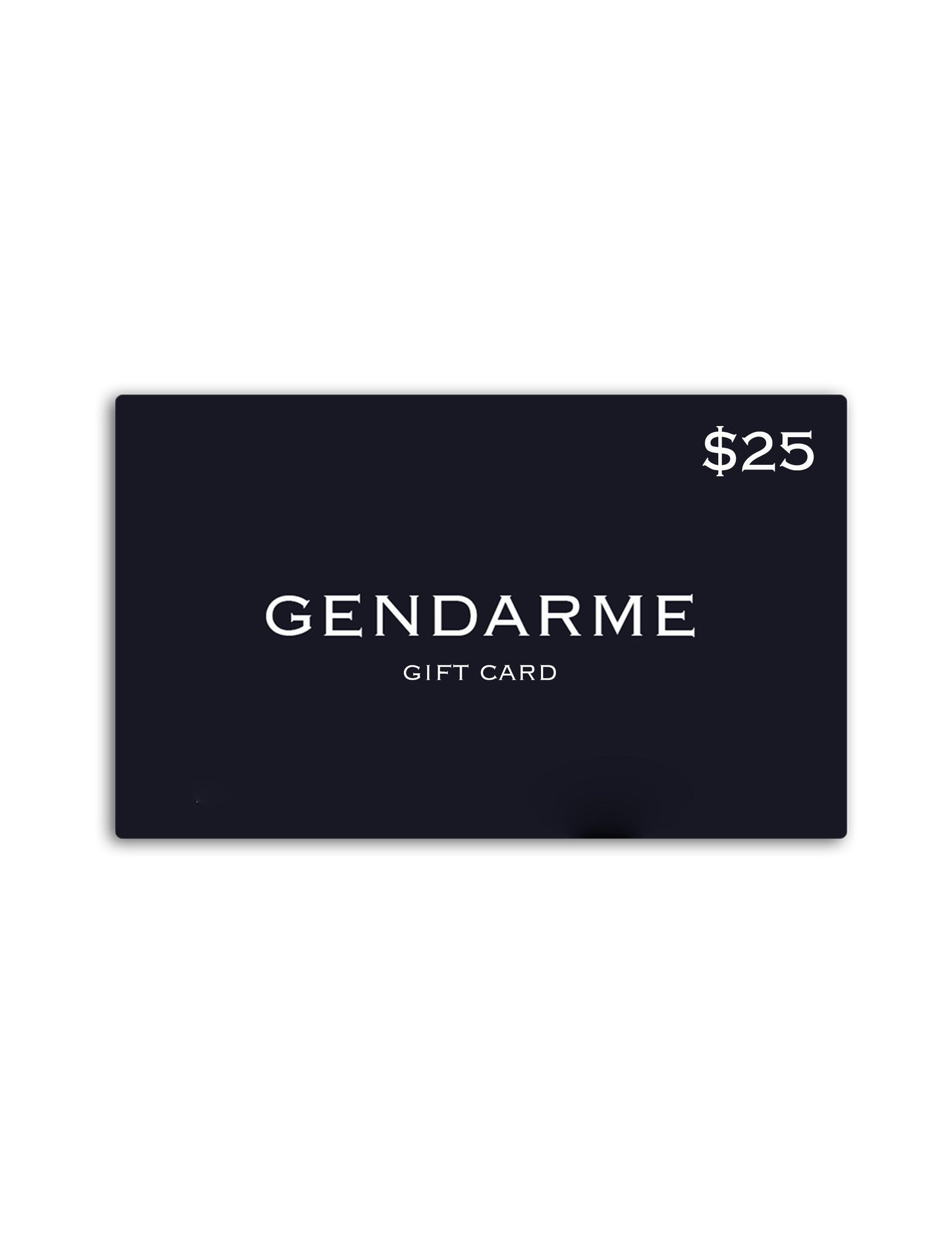 Gendarme gift card with $25 value on a black background
