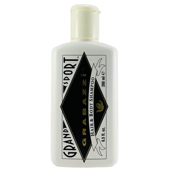 A bottle of Grabazzi Hair & Body Wash with a white label and black text, indicating it is a 200ml product.