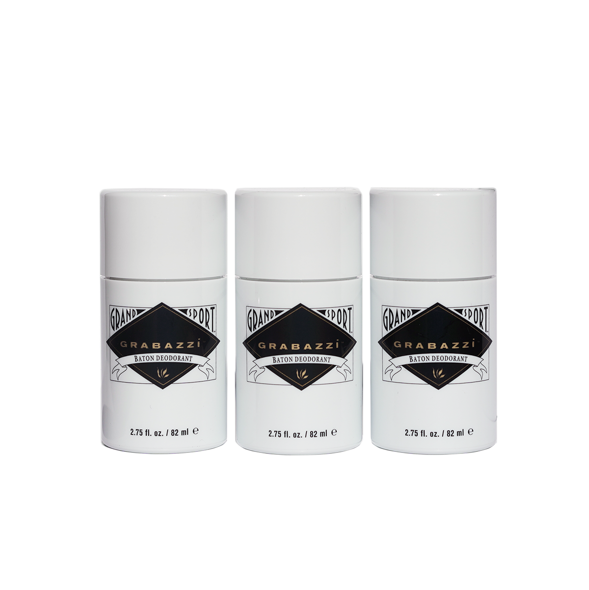 Three white grabazzi bottles with black labe