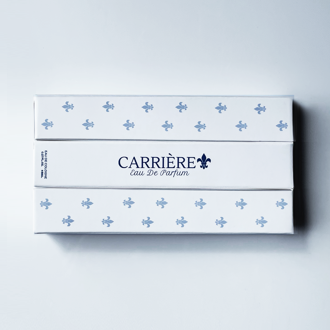 Decorative Image of three white boxes of Travel Size Carriere Eau De Parfum on white background 