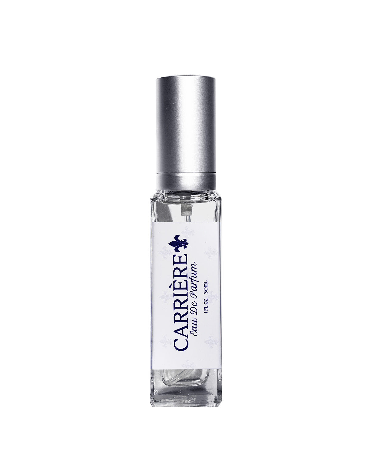Carriere Eau De Parfum 1oz glass spray bottle with silver cap and white label on a white background