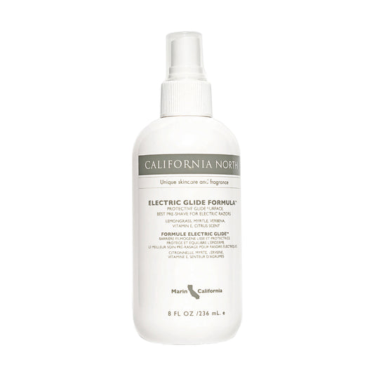 Electric glide white spray bottle with name and product information 