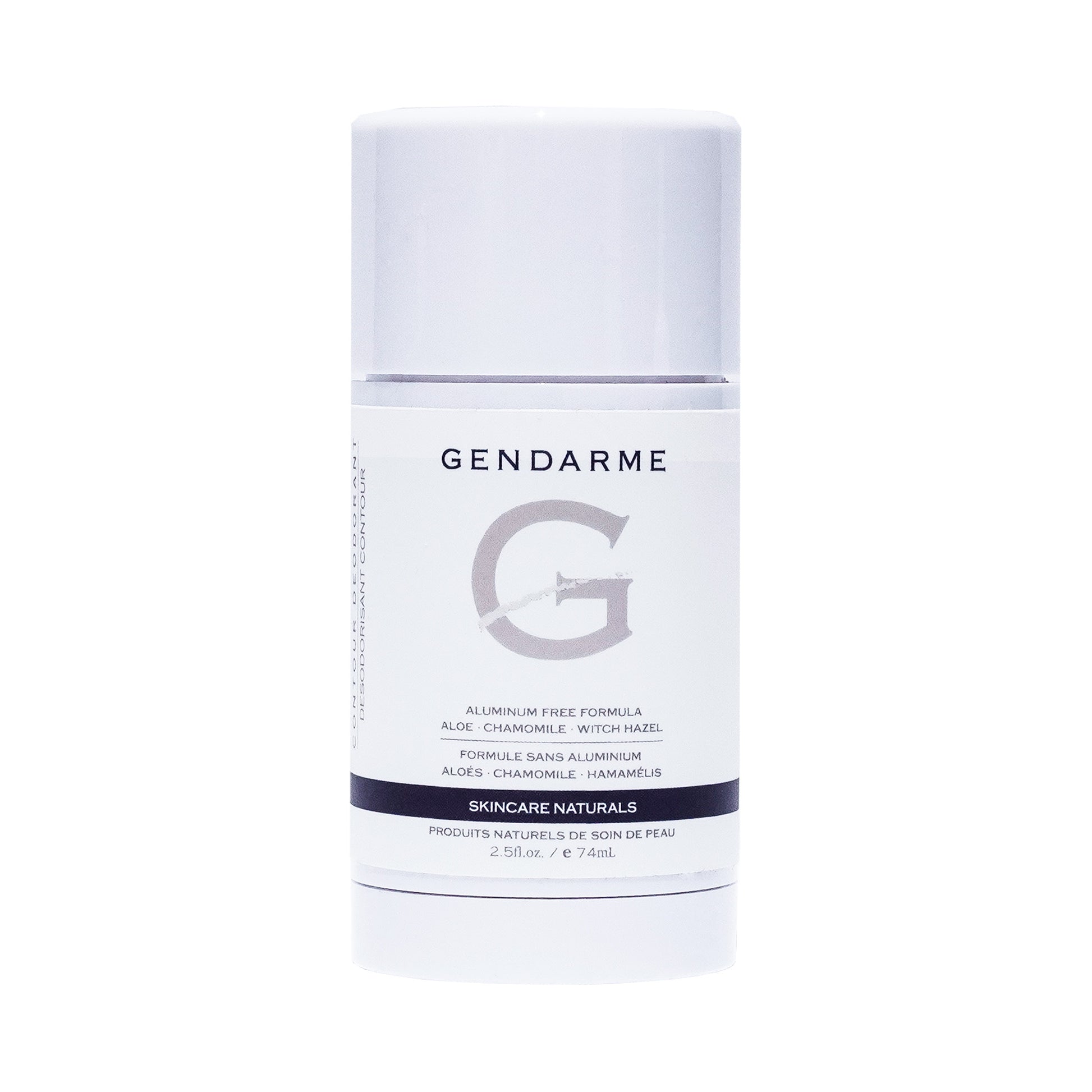 A white stick deodorant with a black label, branded Gendarme, against a plain background.
