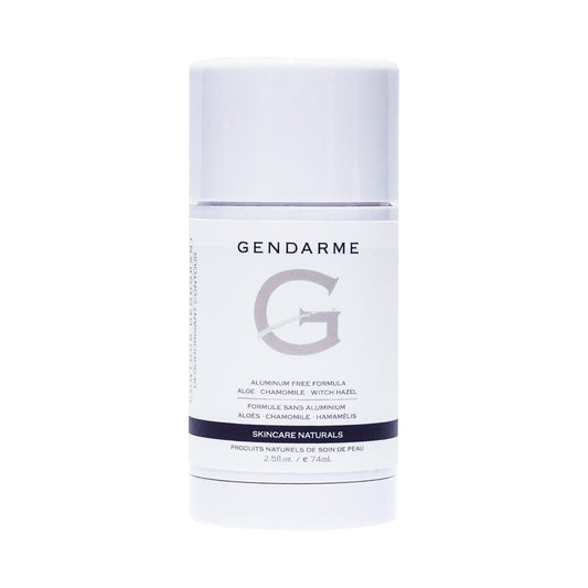 A white stick deodorant with a black label, branded Gendarme, against a plain background.