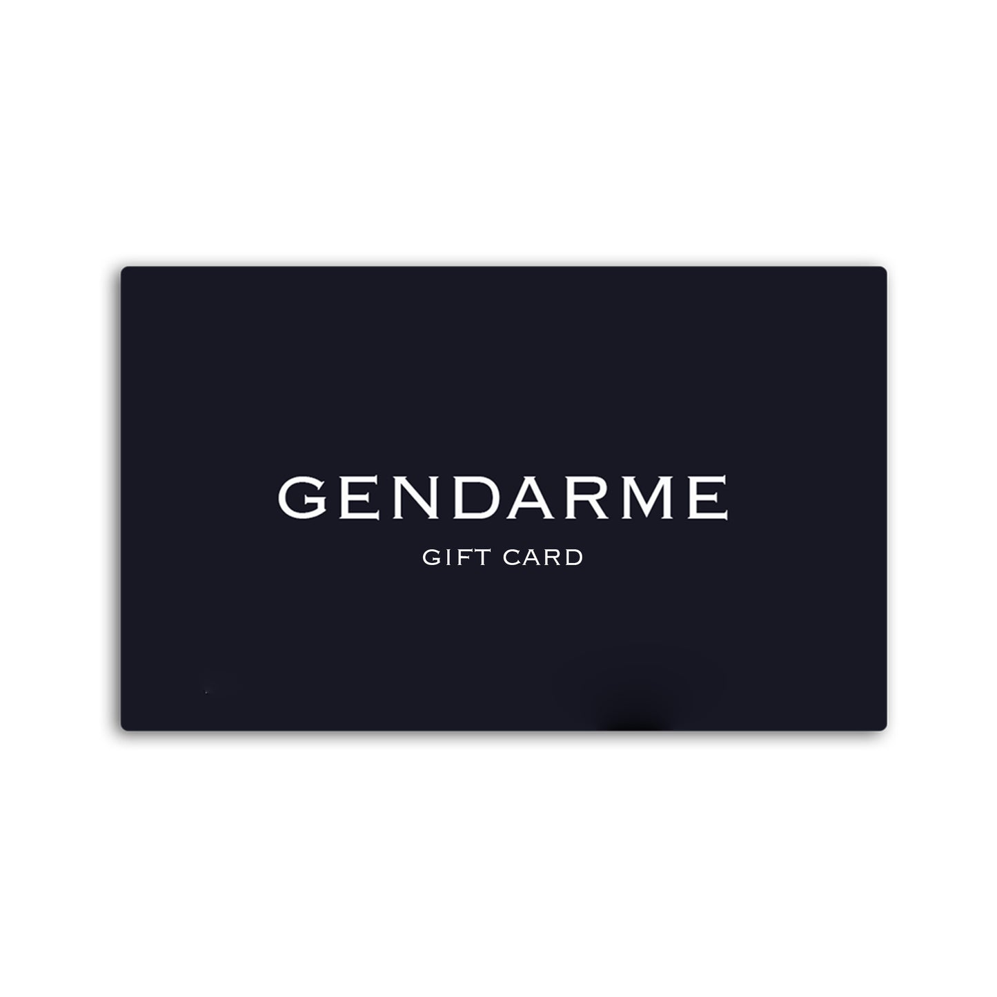 Dark Navy gift card with 'Gendarme' branding on a white background