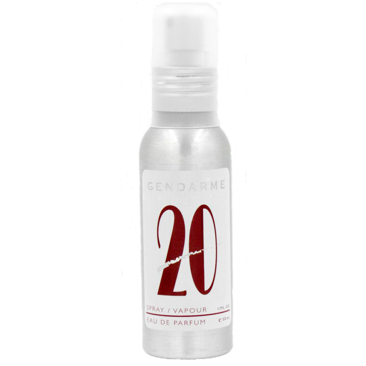 A white spray bottle labeled '20' representing Eau De Parfum with red text indicating the key notes of lavender, citrus, and eucalyptus.