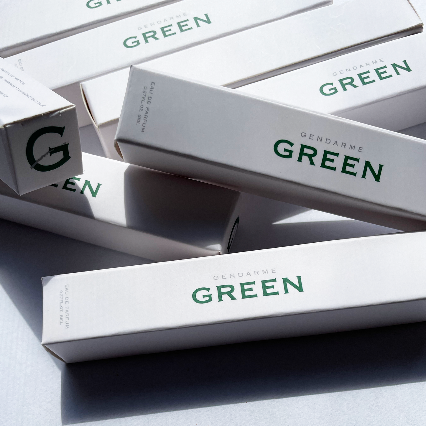 decorative image of Multiple Boxes of Gendarme Green travel size white box