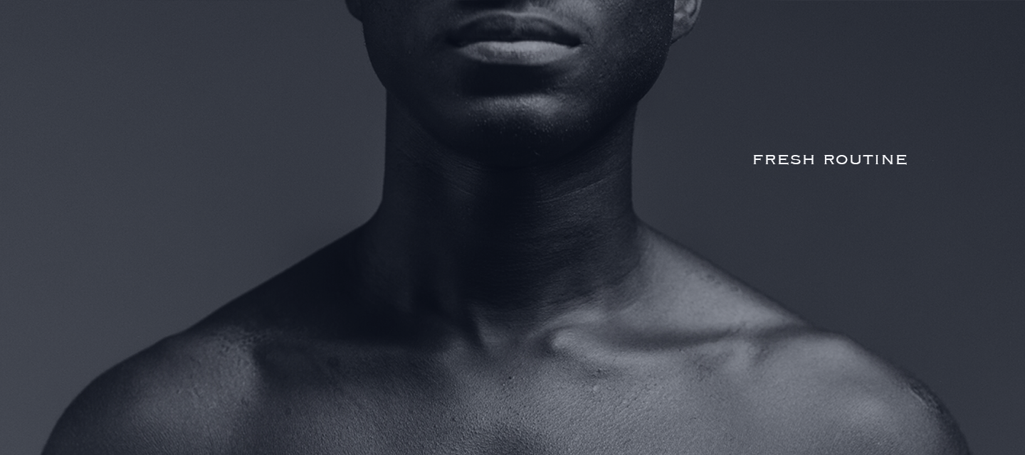 Main Page Decorative Navy overlay banner of a person with 'Fresh Routine' text